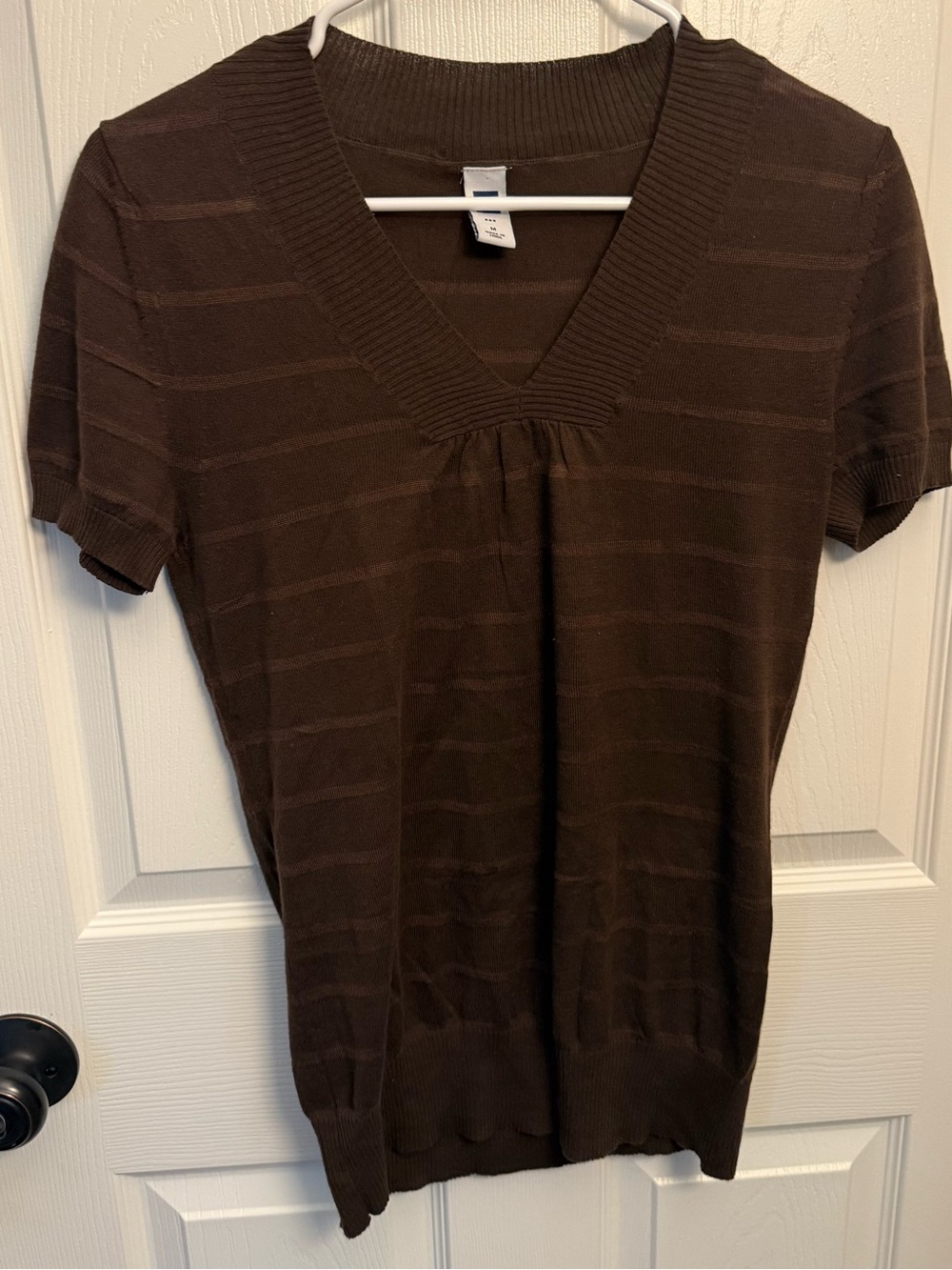 Gap Brown V-Neck Knit Short Sleeve Sweater Top Women’s Medium Y2K